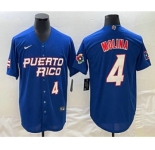 Men's Puerto Rico Baseball #4 Yadier Molina Number 2023 Blue World Baseball Classic Stitched Jersey