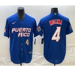 Men's Puerto Rico Baseball #4 Yadier Molina Number 2023 Blue World Baseball Classic Stitched Jerseys
