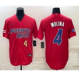 Men's Puerto Rico Baseball #4 Yadier Molina Number 2023 Red World Baseball Classic Stitched Jersey