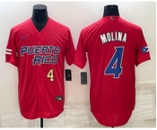 Men's Puerto Rico Baseball #4 Yadier Molina Number 2023 Red World Baseball Classic Stitched Jersey