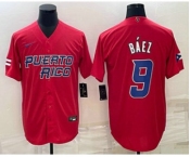Men's Puerto Rico Baseball #9 Javier Baez 2023 Red World Baseball Classic Stitched Jersey