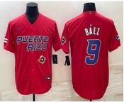 Men's Puerto Rico Baseball #9 Javier Baez 2023 Red World Baseball Classic Stitched Jerseys