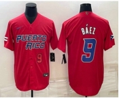 Men's Puerto Rico Baseball #9 Javier Baez Number 2023 Red World Baseball Classic Stitched Jersey