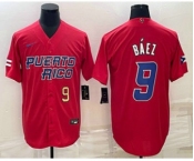 Men's Puerto Rico Baseball #9 Javier Baez Number 2023 Red World Baseball Classic Stitched Jerseys
