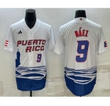 Mens Puerto Rico Baseball #9 Javier Baez Number White 2023 World Baseball Classic Stitched Jersey