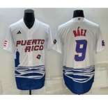 Men's Puerto Rico Baseball #9 Javier Baez White 2023 World Baseball Classic Stitched Jerseys