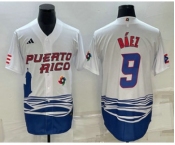 Men's Puerto Rico Baseball #9 Javier Baez White 2023 World Baseball Classic Stitched Jerseys