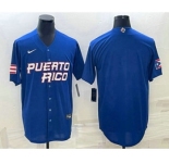 Men's Puerto Rico Baseball Blank 2023 Royal World With Patch Classic Stitched Jersey