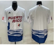 Men's Puerto Rico Baseball Blank White 2023 World Baseball Classic Stitched Jersey