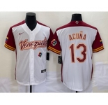 Men's Venezuela Baseball #13 Ronald Acuna Jr 2023 White Red World Classic Stitched Jersey