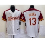 Men's Venezuela Baseball #13 Ronald Acuna Jr 2023 White Red World Classic Stitched Jerseys