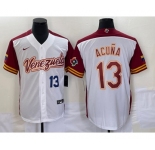 Men's Venezuela Baseball #13 Ronald Acuna Jr Number 2023 White Red World Classic Stitched Jersey1