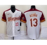 Men's Venezuela Baseball #13 Ronald Acuna Jr Number 2023 White Red World Classic Stitched Jersey