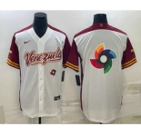 Men's Venezuela Baseball 2023 White World Big Logo With Patch Classic Stitched Jersey