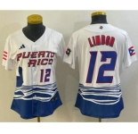 Womens Puerto Rico Baseball #12 Francisco Lindor Number 2023 White World Classic Stitched Jersey