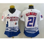 Women's Puerto Rico Baseball #21 Roberto Clemente 2023 White World Classic Stitched Jersey
