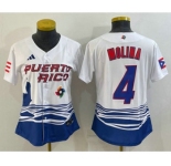 Women's Puerto Rico Baseball #4 Yadier Molina 2023 Red World Classic Stitched Jersey