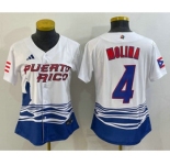 Women's Puerto Rico Baseball #4 Yadier Molina 2023 Red World Classic Stitched Jerseys