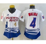 Womens Puerto Rico Baseball #4 Yadier Molina Number 2023 Red World Classic Stitched Jersey
