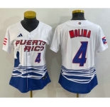 Women's Puerto Rico Baseball #4 Yadier Molina Number 2023 Red World Classic Stitched Jerseys