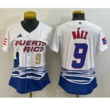 Women's Puerto Rico Baseball #9 Javier Baez Number White 2023 World Baseball Classic Stitched Jerseys