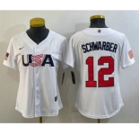 Women's USA Baseball #12 Kyle Schwarber 2023 White World Classic Stitched Jersey
