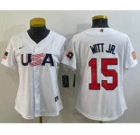 Women's USA Baseball #15 Bobby Witt Jr 2023 White World Classic Replica Stitched Jerseys