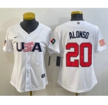 Women's USA Baseball #20 Pete Alonso 2023 White World Classic Stitched Jersey