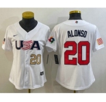 Women's USA Baseball #20 Pete Alonso Number 2023 White World Classic Stitched Jerseys