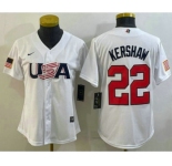 Women's USA Baseball #22 Clayton Kershaw 2023 White World Classic Stitched Jersey
