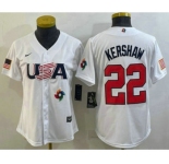 Women's USA Baseball #22 Clayton Kershaw 2023 White World Classic Stitched Jerseys