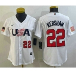Women's USA Baseball #22 Clayton Kershaw Number 2023 White World Classic Stitched Jerseys
