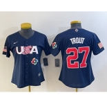 Women's USA Baseball #27 Mike Trout 2023 Navy World Classic Stitched Jersey1