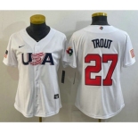 Women's USA Baseball #27 Mike Trout 2023 White World Classic Replica Stitched Jerseys