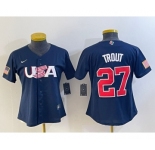 Women's USA Baseball #27 Mike Trout Number 2023 Navy World Classic Stitched Jersey1
