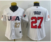 Women's USA Baseball #27 Mike Trout Number 2023 White World Classic Replica Stitched Jerseys