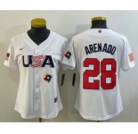 Women's USA Baseball #28 Nolan Arenado 2023 White World Classic Replica Stitched Jersey