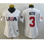 Women's USA Baseball #3 Mookie Betts 2023 White World Classic Replica Stitched Jersey