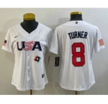 Women's USA Baseball #8 Trea Turner 2023 White World Classic Stitched Jersey