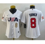 Womens USA Baseball #8 Trea Turner Number 2023 White World Classic Stitched Jersey