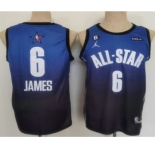 Men's Los Angeles Lakers #6 LeBron James Navy Blue 2022 All Star 6 Patch Icon Sponsor Swingman Jersey