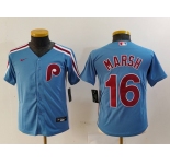 Youth Philadelphia Phillies #16 Brandon Marsh Light Blue Cooperstown Cool Base Jersey