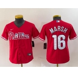Youth Philadelphia Phillies #16 Brandon Marsh Red Stitched Cool Base Jersey