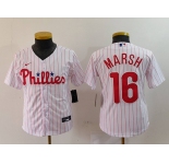 Youth Philadelphia Phillies #16 Brandon Marsh White Pinstripe Stitched Cool Base Jersey