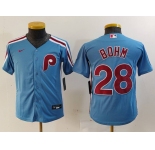 Youth Philadelphia Phillies #28 Alec Bohm Light Blue Cooperstown Cool Base Jersey