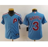 Youth Philadelphia Phillies #3 Bryce Harper Light Blue Cooperstown Cool Base Jersey