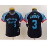 Youth Philadelphia Phillies #3 Bryce Harper Number Navy 2024 All Star Limited Stitched Jerseys