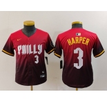 Youth Philadelphia Phillies #3 Bryce Harper Number Red 2024 City Connect Limited Jersey