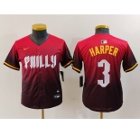 Youth Philadelphia Phillies #3 Bryce Harper Red 2024 City Connect Limited Jersey