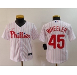 Youth Philadelphia Phillies #45 Zack Wheeler White Pinstripe Stitched Cool Base Jersey